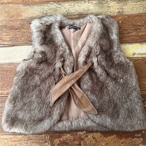 Jean Bourget Brown Faux Fur Girls Fall Winter Vest with Tie | Size 8